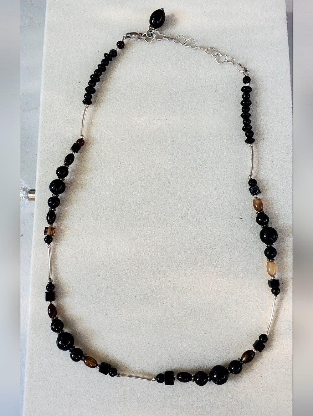 Vintage Black Mixed Bead Necklace with Heart Extension Chain